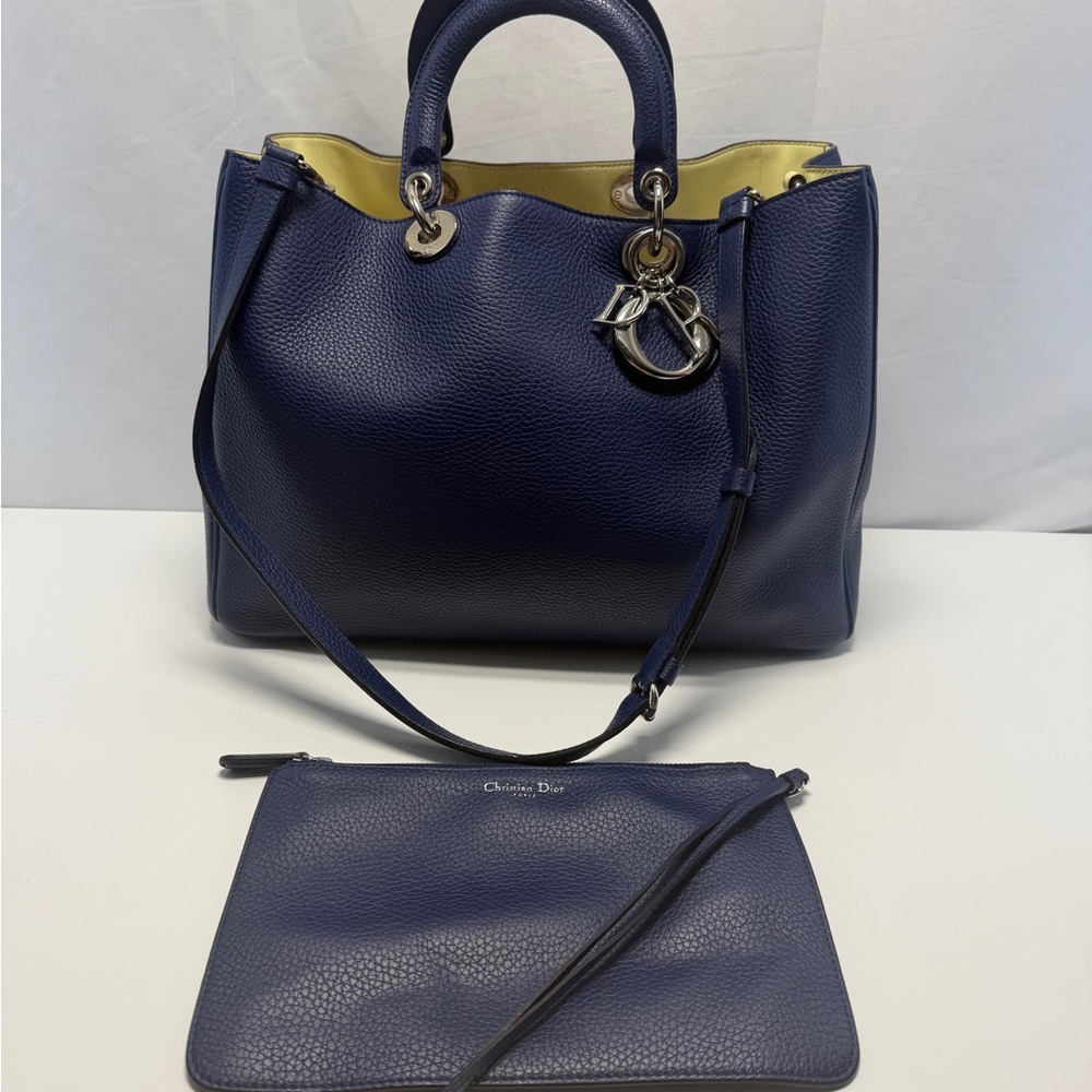 Dior Dark Blue Pebbled Leather Large Diorissimo Shopper Tote